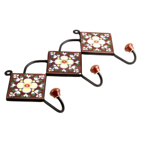 Brown Light Yellow Floral Tiles Hook